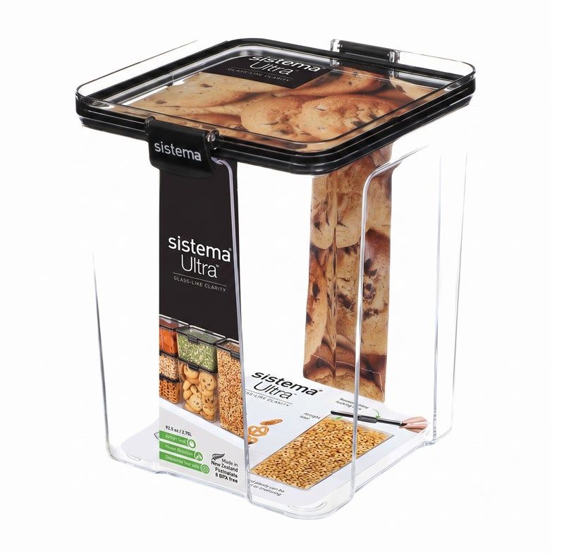 Sistema Ultra Large Tritan Square Food Storage Container 2.75L with Crystal Clear Tritan Plastic, Airtight BPA Free Kitchen Storage Canister for Pantry, Cookies & Dry Food, Made in New Zealand - Image 1