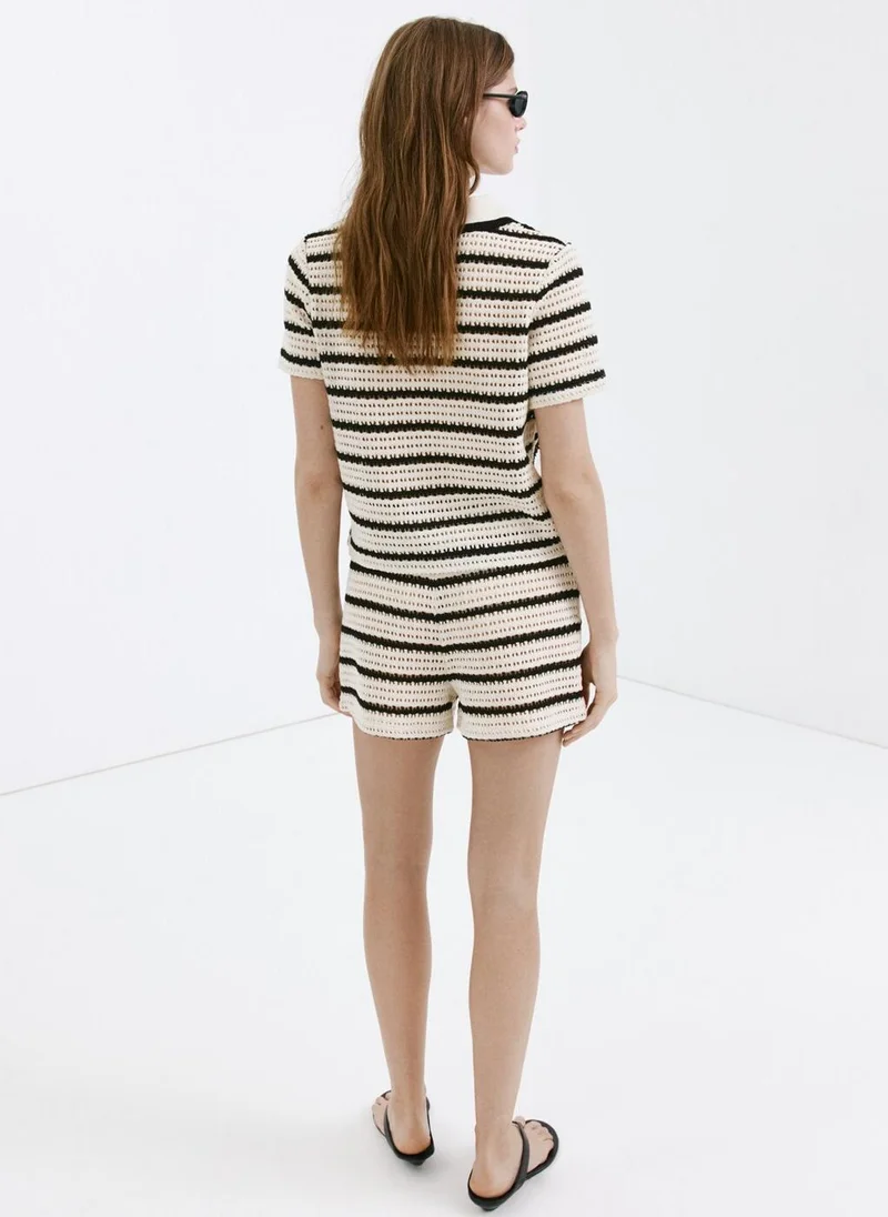 Mango Striped Crochet Polo
