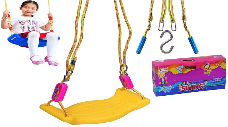 FunBlast أرجوحة للأطفال – أرجوحة بلاستيكية قابلة للتعديل / جولا للأطفال، أرجوحات معلقة داخلية وخارجية للأطفال من عمر 3 سنوات فما فوق، مقعد أرجوحة للأطفال مع قبضة يد (متعدد الألوان) - Image 1