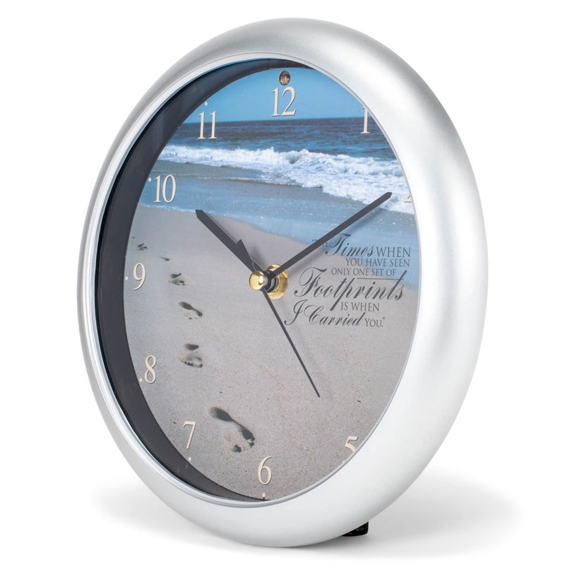 Mark Feldstein & Associates Footprints in The Sand Inspirational Silver Tone 8 inch Three Hymn Sound Clock - Image 5