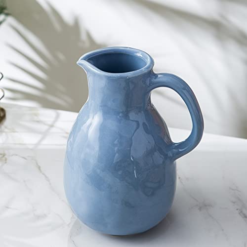 Kimdio Blue Ceramic Vase with Handle, Modern Pitcher Vases for Home Decor, Pottery Decorative Flower Vase, Clay Vases, Centerpieces for Living Room - Image 4