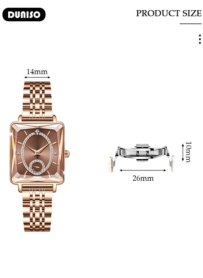 DUNISO Luxury Women's Bracelet Watch Stylish Small Dial Diamond Dial Women's Watch Simple Quartz Watch Waterproof Casual Fashion Wrist Watch for Women - Image 2
