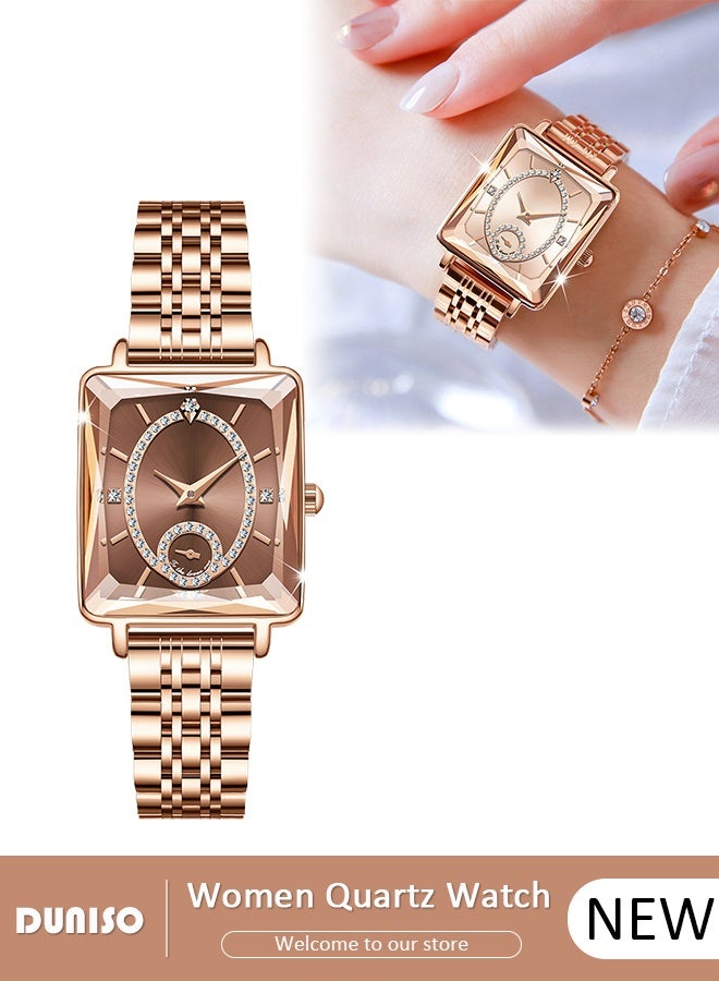 DUNISO Luxury Women's Bracelet Watch Stylish Small Dial Diamond Dial Women's Watch Simple Quartz Watch Waterproof Casual Fashion Wrist Watch for Women - Image 1