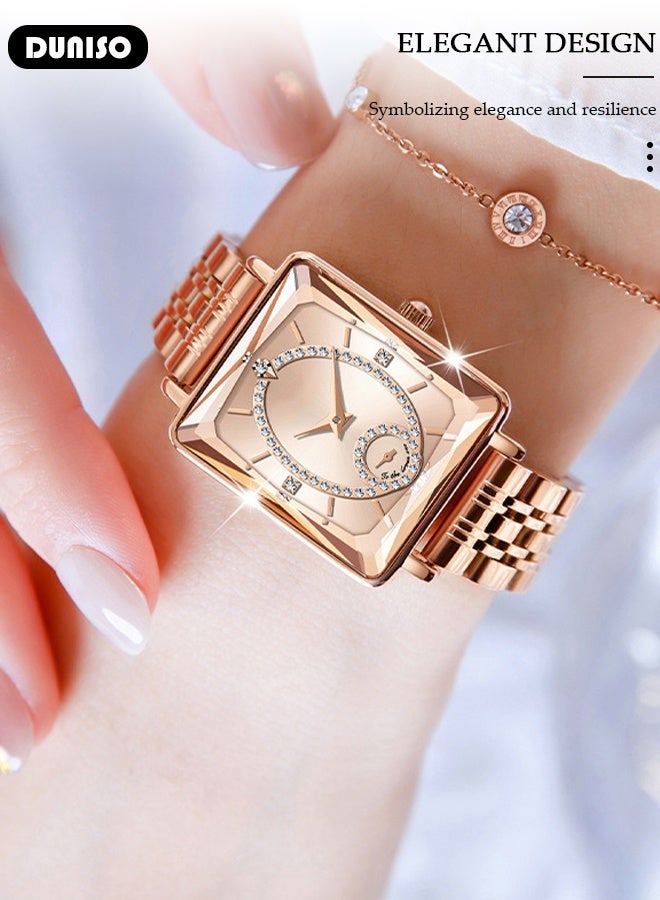 DUNISO Luxury Women's Bracelet Watch Stylish Small Dial Diamond Dial Women's Watch Simple Quartz Watch Waterproof Casual Fashion Wrist Watch for Women - Image 4