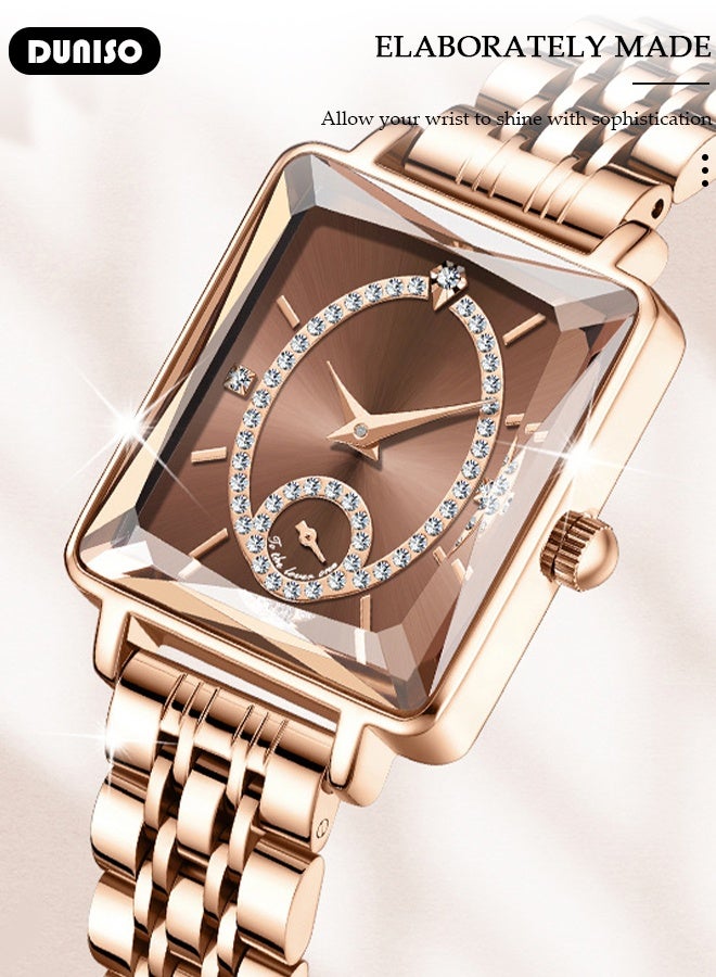 DUNISO Luxury Women's Bracelet Watch Stylish Small Dial Diamond Dial Women's Watch Simple Quartz Watch Waterproof Casual Fashion Wrist Watch for Women - Image 5