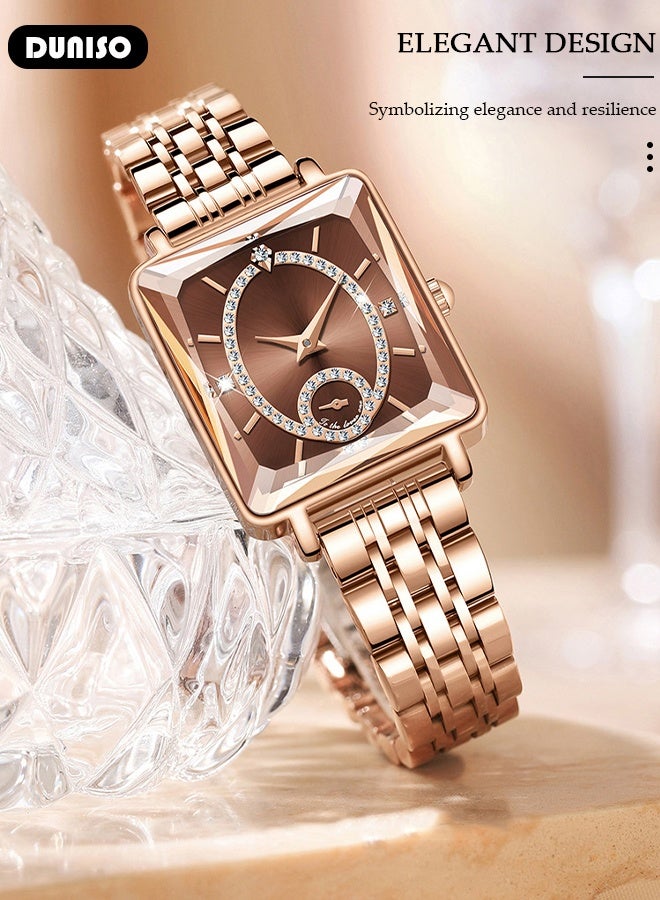 DUNISO Luxury Women's Bracelet Watch Stylish Small Dial Diamond Dial Women's Watch Simple Quartz Watch Waterproof Casual Fashion Wrist Watch for Women - Image 3