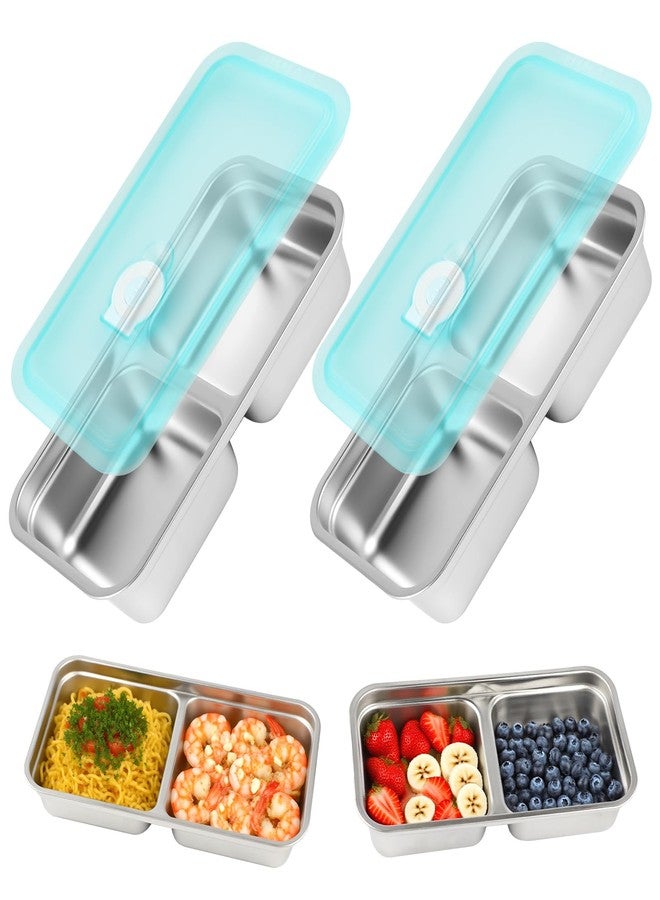 Pinsit Grab and Go Snack Containers, 2 PCS Stainless Steel Snack Containers, 30oz Double Compartment Metal Snack Container with Lids, Reusable, Ideal for Travel and Outdoor Camping - Image 1