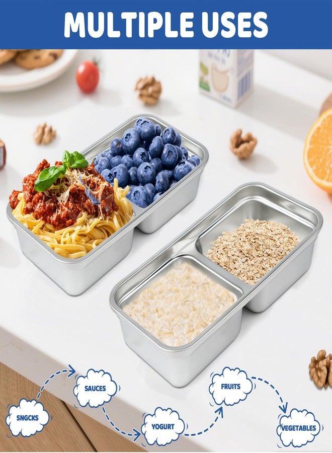 Pinsit Grab and Go Snack Containers, 2 PCS Stainless Steel Snack Containers, 30oz Double Compartment Metal Snack Container with Lids, Reusable, Ideal for Travel and Outdoor Camping - Image 4