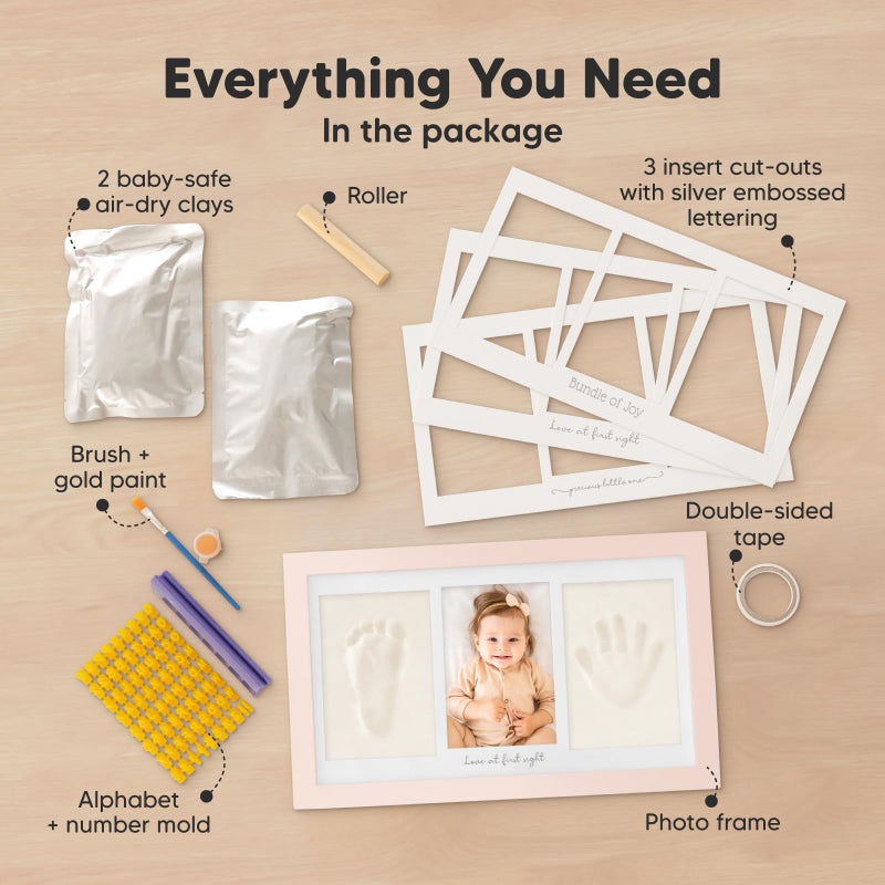 KeaBabies Baby Hand and Footprint Kit - Clay Handprint Keepsake Frame, Newborn Nursery Picture Frame, Personalized New Mom Gifts for Baby First Christmas Shower (Petal Pink) - Image 2