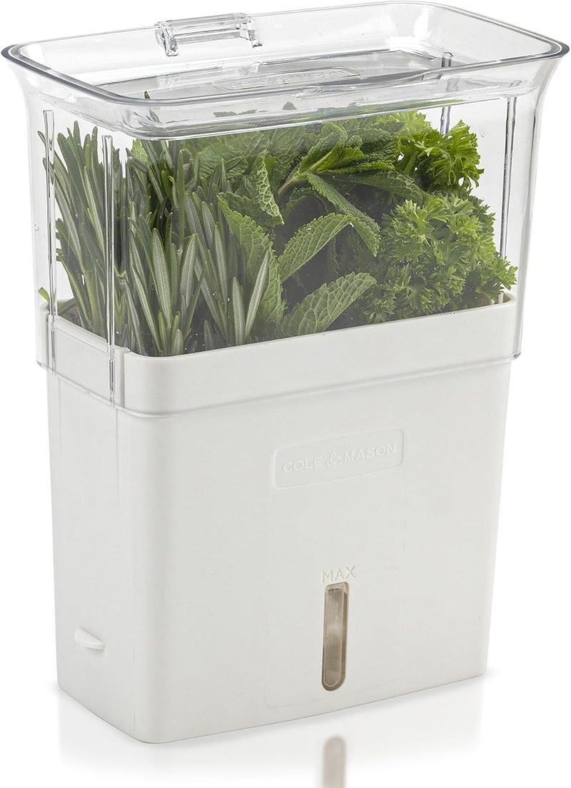 Cole & Mason Tealby Fresh Cut Herb Keeper, Herb Pot for Fridge/Herb Storage/Herb Saver/Herb Box, Acrylic, (H) 230 mm x (W) 185 mm x (D) 120 mm, Includes Removable Dividers - Image 1