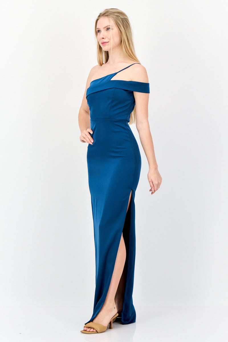 Lulus Women Plain Maxi Dress, Teal Blue - Image 2