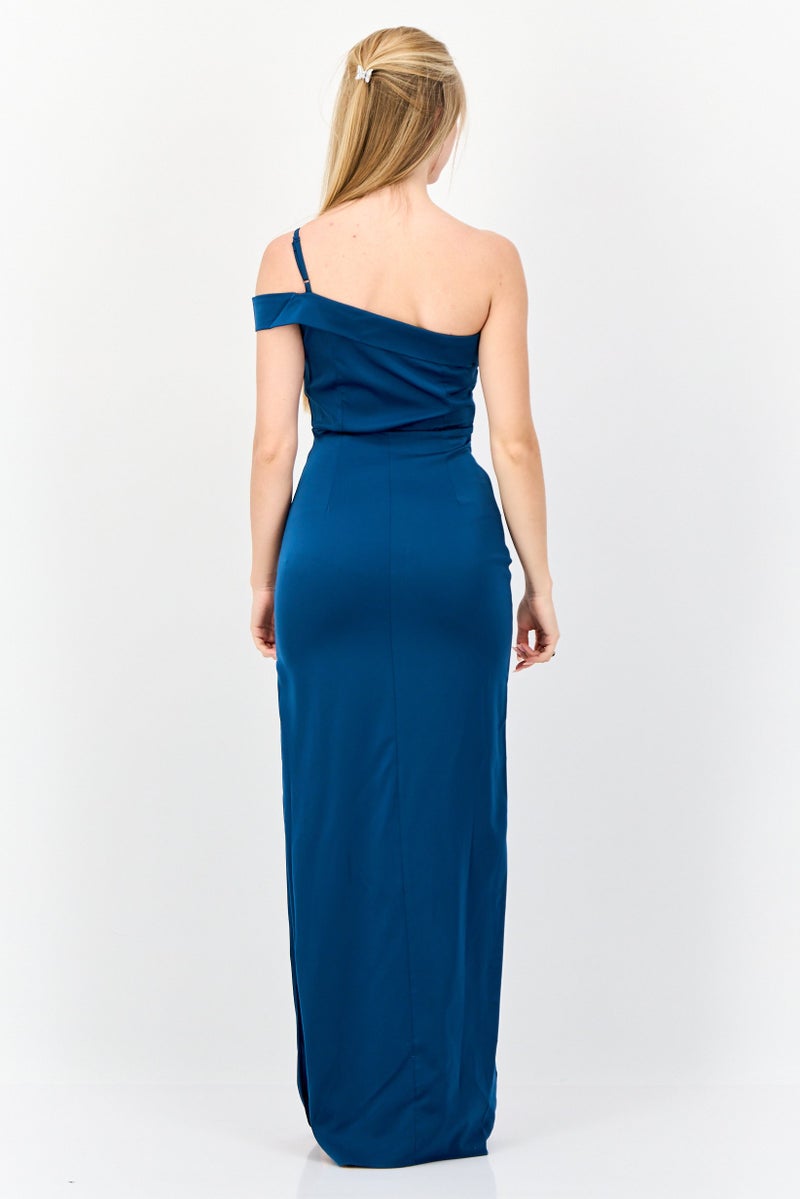 Lulus Women Plain Maxi Dress, Teal Blue - Image 3