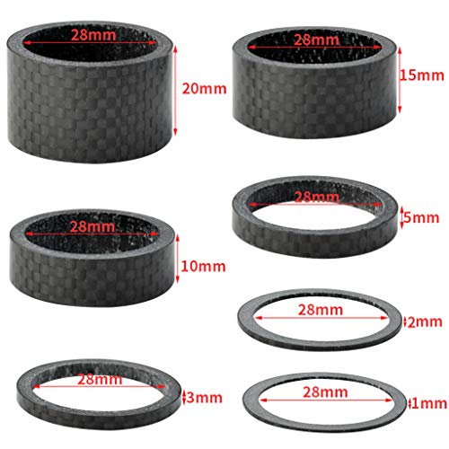 Fengek 15 Pcs Headset Spacer for Bicycle, 7 Sizes Carbon Fiber Road Bicycle Stem Headset Spacers Kit for 1-1/8 Inch Stem, 1mm 2mm 3mm 5mm 10mm 15mm 20mm - Image 2
