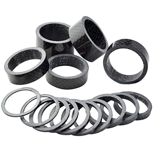 Fengek 15 Pcs Headset Spacer for Bicycle, 7 Sizes Carbon Fiber Road Bicycle Stem Headset Spacers Kit for 1-1/8 Inch Stem, 1mm 2mm 3mm 5mm 10mm 15mm 20mm - Image 1