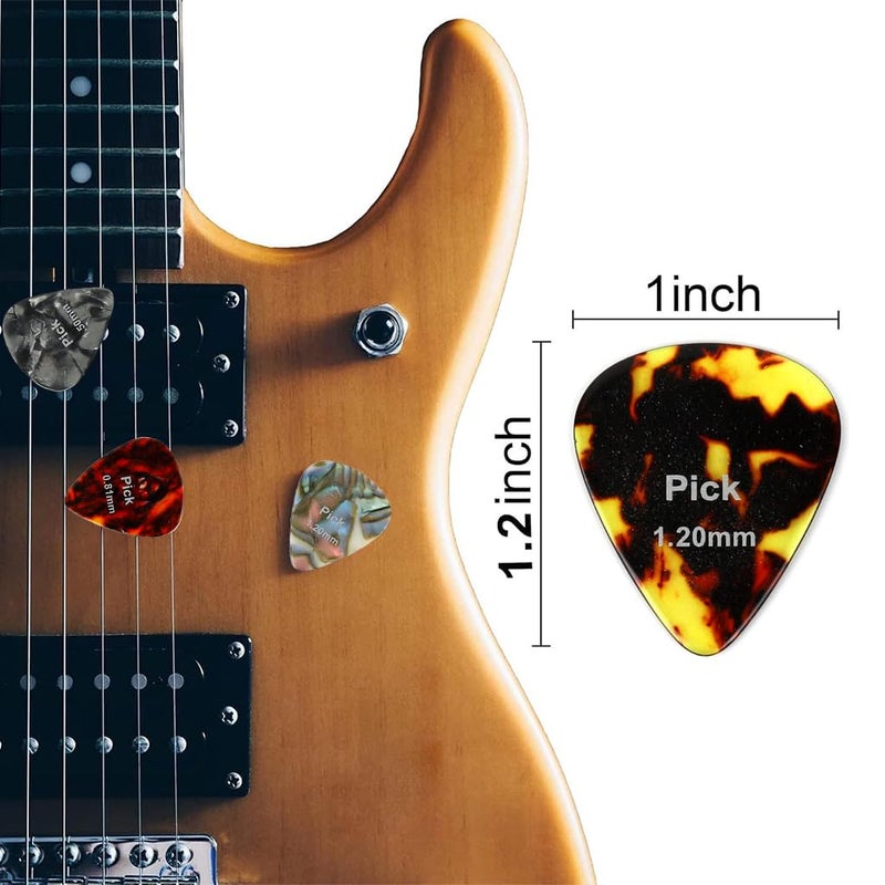HASTHIP طقم 12 قطعة من ريش الجيتار مع علبة معدنية - ريش سيلولويد متعددة السماكة للجيتار الصوتي والكهربائي (0.46-1.5 مم) - ملحقات احترافية ومبتدئين (0.46/0.71/0.81/0.96/1.2/1.5 مم) - Image 3