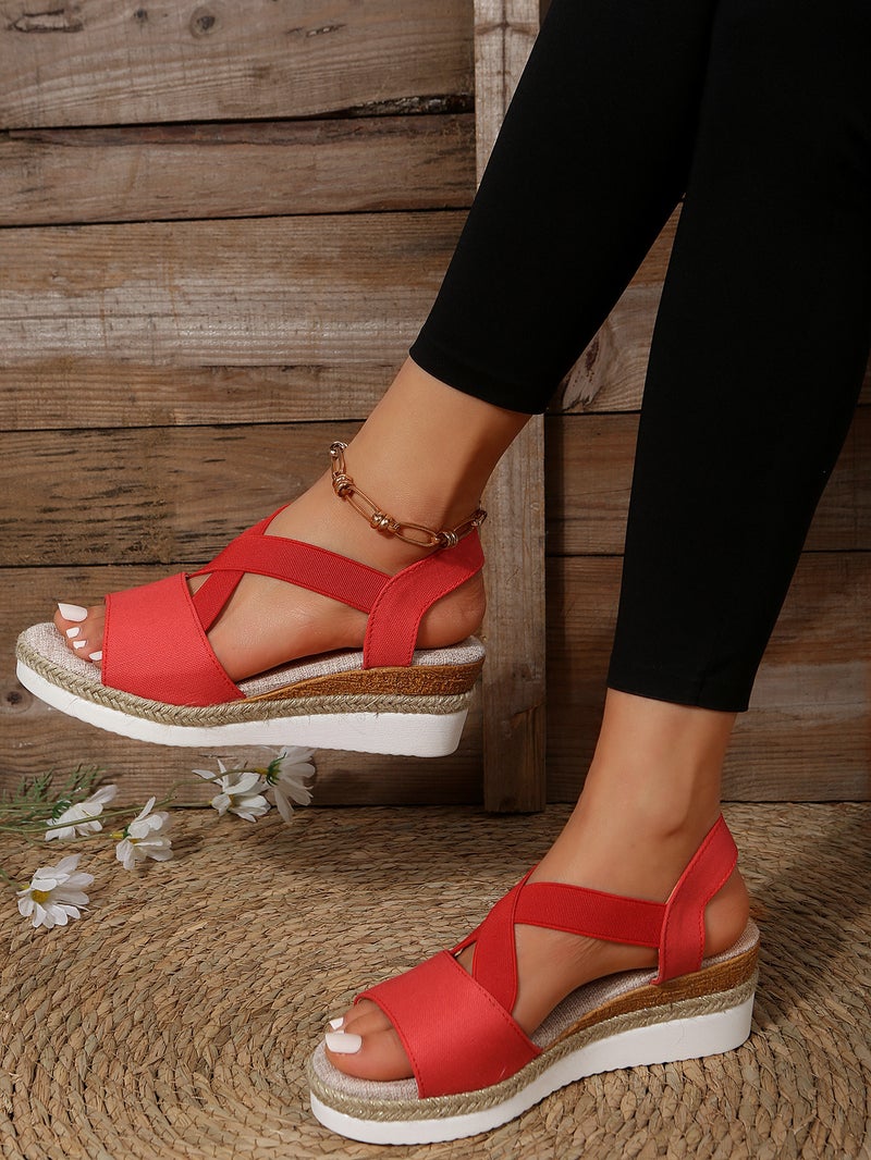 Summer Plus-Size Espadrille Wedge Sandals for Women Red