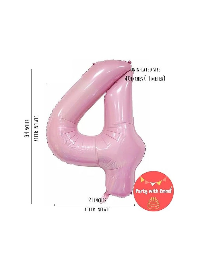 Party with Emma Pink Number Balloons 40 Inch Birthday Foil Balloon Party Decorations Supplies Wedding Bachelorette Birthday Bridal Shower Graduation Anniversary Celebration Decoration Fly with Helium (Number 4)  - Image 2