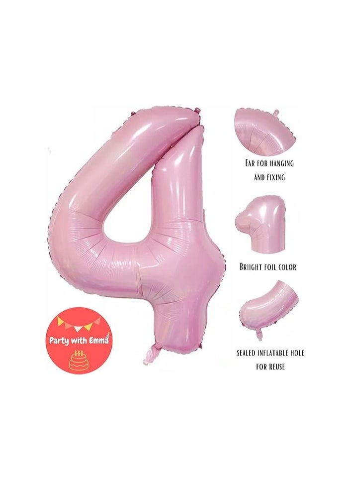 Party with Emma Pink Number Balloons 40 Inch Birthday Foil Balloon Party Decorations Supplies Wedding Bachelorette Birthday Bridal Shower Graduation Anniversary Celebration Decoration Fly with Helium (Number 4)  - Image 3