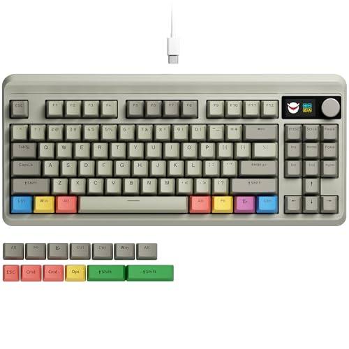 OHY XVX Wired 75% Retro Gaming Keyboard with 2 HUB Ports, M87 Pro Mechanical Keyboard with Customizable Switches, Compact Gamer RGB - Grey - Image 1