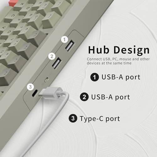 OHY XVX Wired 75% Retro Gaming Keyboard with 2 HUB Ports, M87 Pro Mechanical Keyboard with Customizable Switches, Compact Gamer RGB - Grey - Image 4