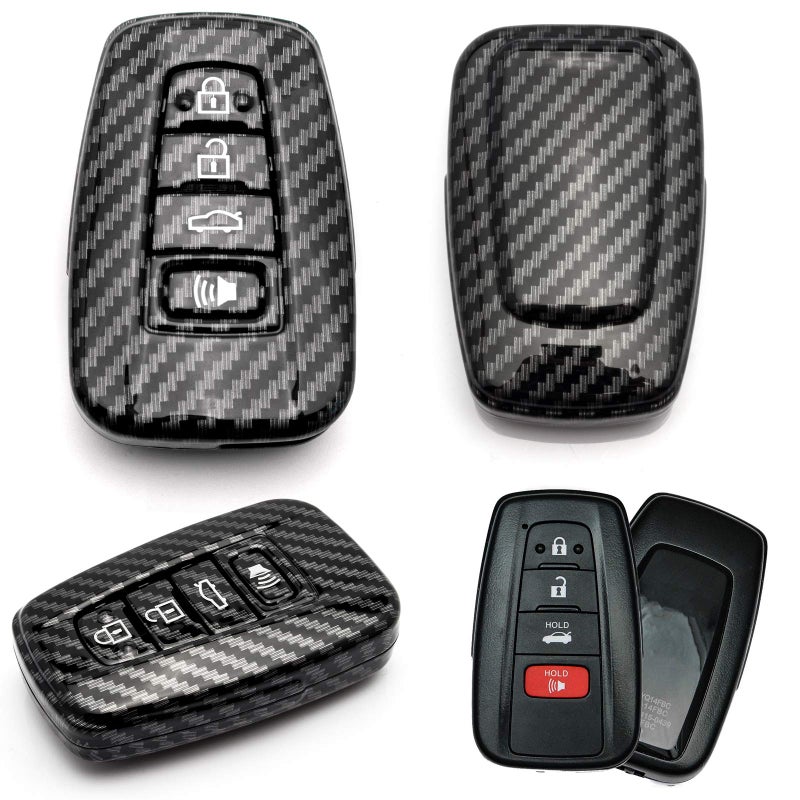 x xotic tech Glossy Black Carbon Fiber Pattern ABS Key Fob Shell Cover Case Compatible with Toyota RAV4 Camry Highlander Corolla Avalon CHR Prius GT86 Scion 4Button Smart Keyless Entry Key HYQ14FBC