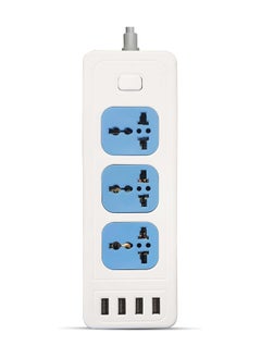 G-Power GP310 Overload Protection Power Strip Containing A Universal Smart Socket And Four USB Ports With 2 Meter PVC Wire 100-250 Volt Maximum - White
