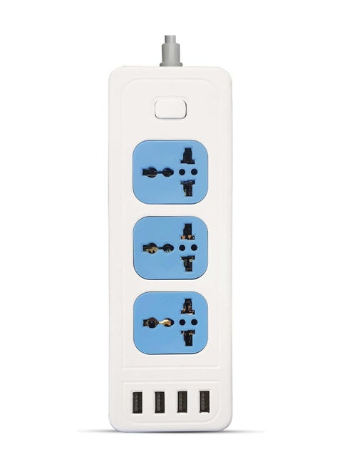 G-Power GP310 Overload Protection Power Strip Containing A Universal Smart Socket And Four USB Ports With 2 Meter PVC Wire 100-250 Volt Maximum - White