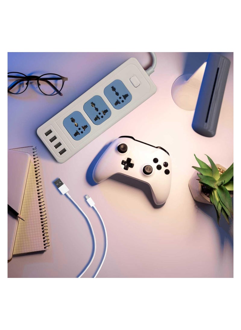 G-POWER - G-Power GP310 Overload Protection Power Strip Containing A Universal Smart Socket And Four USB Ports With 2 Meter PVC Wire 100-250 Volt Maximum - White - Image 1