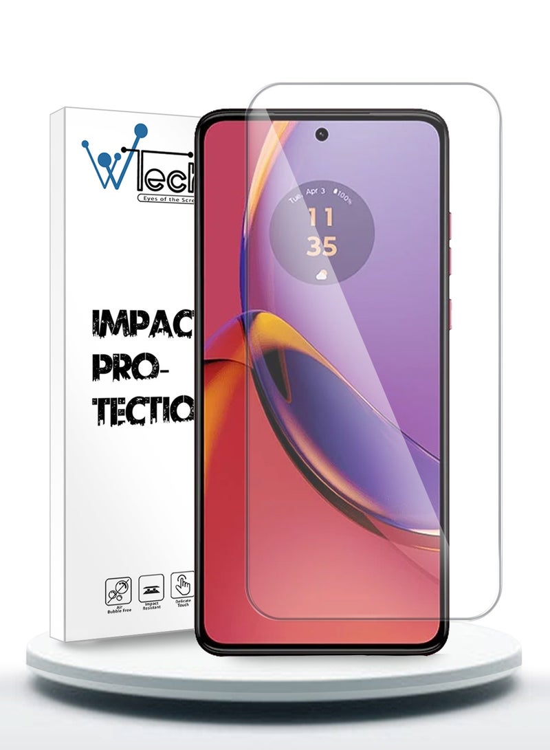 دبليو تيك واقي شاشة من الزجاج المقوى بحواف منحنية من سلسلة بريميوم 9H 2.5D لهاتف موتورولا موتو G84 5G 2023 شفاف - Image 1
