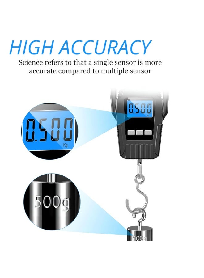 Scale 50kg | Portable Digital Hanging Scale with Backlit LCD, Large Handle, Luggage Scale for Suitcase,