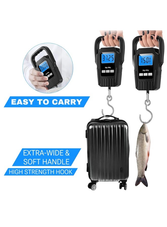 Scale 50kg | Portable Digital Hanging Scale with Backlit LCD, Large Handle, Luggage Scale for Suitcase,