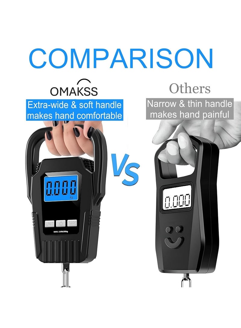 Scale 50kg | Portable Digital Hanging Scale with Backlit LCD, Large Handle, Luggage Scale for Suitcase,