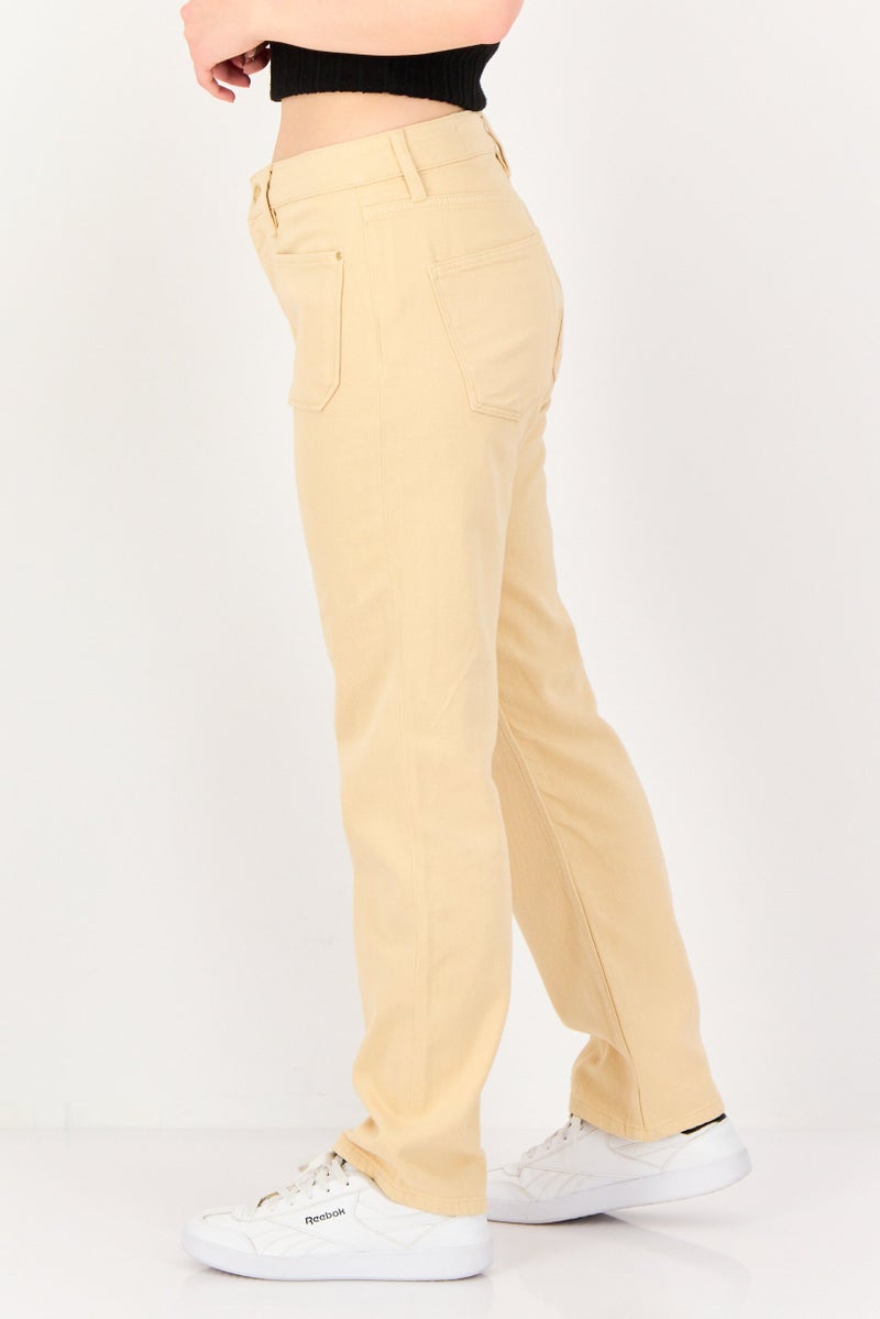 Reiko Women Regular Fit Solid Straight Leg Pants, Baige - Image 3
