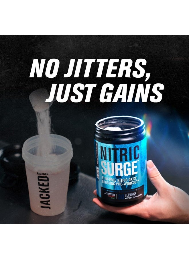 جاكيد فاكتوري مسحوق ما قبل التمرين Nitric Surge Stim Free - مكمل أكسيد النيتريك الخالي من الكافيين مع الكرياتين Con-Cret وL Citrulline وGlycerSize Glycerol لضخ الدم وترطيب العضلات - توت أزرق، 30 وجبة  - Image 2
