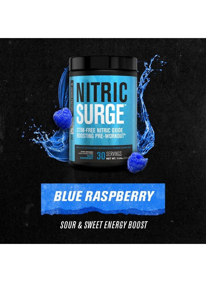 جاكيد فاكتوري مسحوق ما قبل التمرين Nitric Surge Stim Free - مكمل أكسيد النيتريك الخالي من الكافيين مع الكرياتين Con-Cret وL Citrulline وGlycerSize Glycerol لضخ الدم وترطيب العضلات - توت أزرق، 30 وجبة  - Image 5