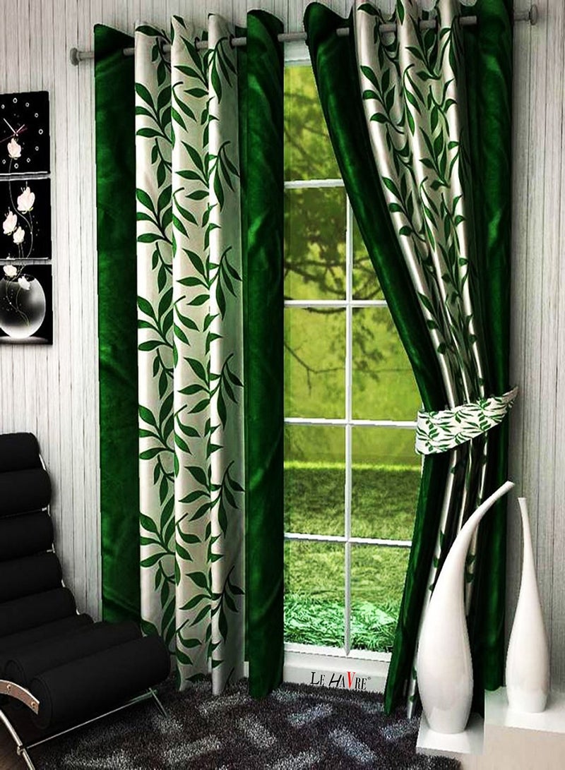 Milan Polyester Floral Long Window Curtain Long Window 6 Ft Green Pack of 2 - Image 2