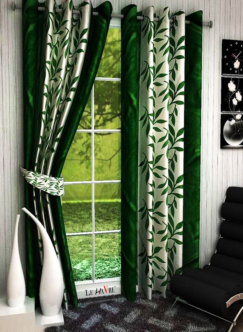 Milan Polyester Floral Long Window Curtain Long Window 6 Ft Green Pack of 2 - Image 1