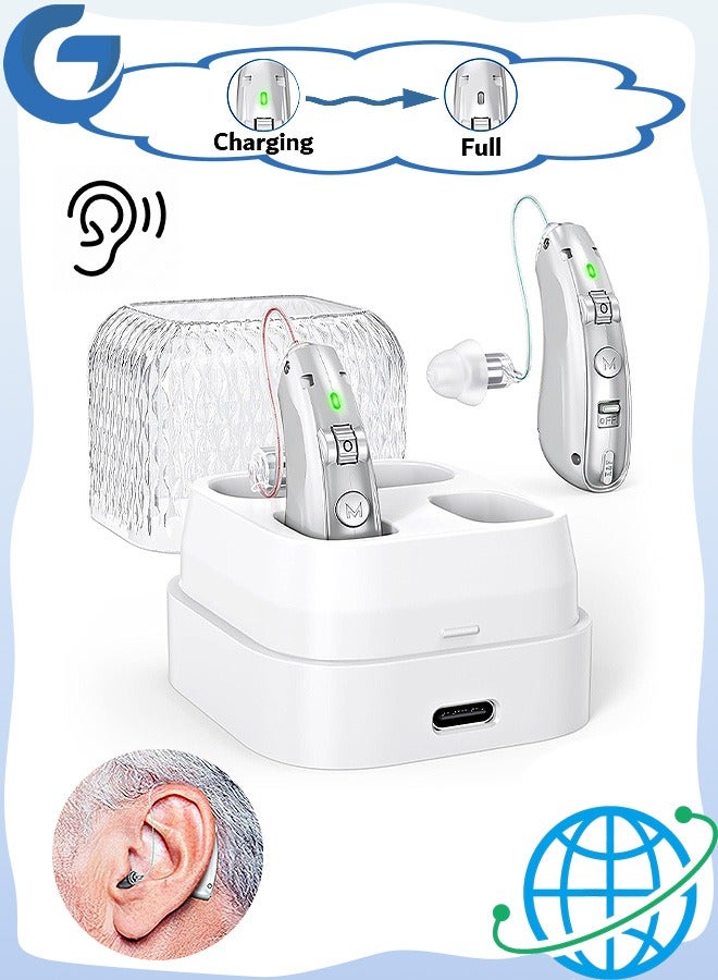 Urit Rechargeable Hearing Aids, Invisible Behind The Ear Hearing Amplifiers, Magnetic Assistive Listening Devices for Adults and Seniors with Noise Cancelling (Silver) - Image 1