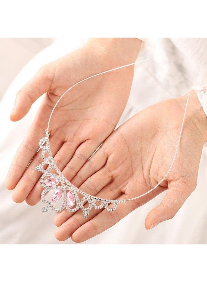 Brishow Rishow Rhinestone Girls Tiara And Crown Silver Crystal Princess Crowns Birthday Party Headband Tiaras (Pink) - Image 4