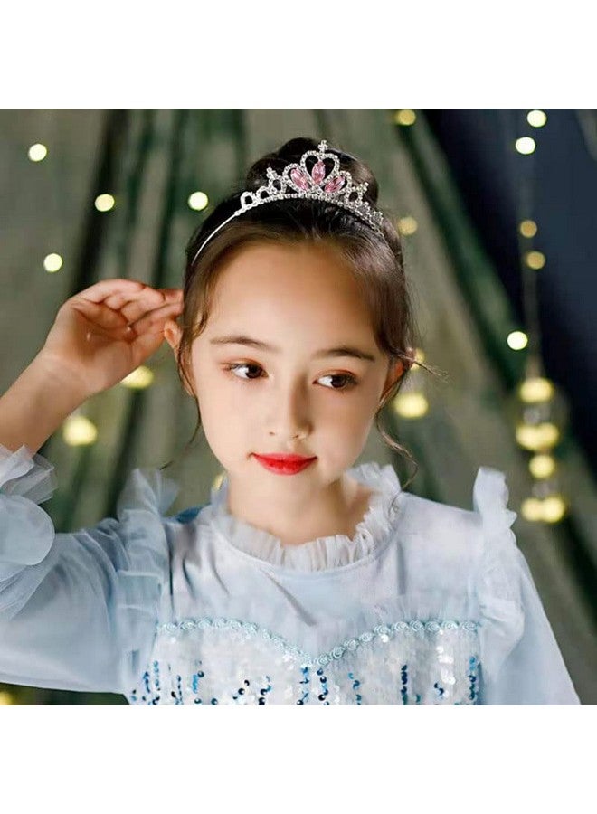 Brishow Rishow Rhinestone Girls Tiara And Crown Silver Crystal Princess Crowns Birthday Party Headband Tiaras (Pink) - Image 3