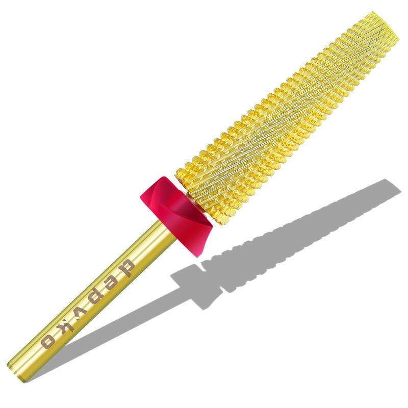 Depvko Super Long 5 in 1 Nail Drill Bits, 3/32'' Carbide Tungsten Bits, Two Way Rotate Professional Advanced Safety Bits for Nail, Fast Remove for Manicure Pedicure (Long 5in1-Gold, Fine-F) - Image 1