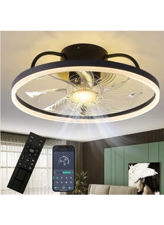 LENND Ceiling Fans with Lights, Low Profile Modern Ceiling Fans with Lights Remote, 50CM Flush Mount Ceiling Fans Dimmable with Memory Function, Smart Ceiling Fans for Bedroom and Kitchen  - Image 1