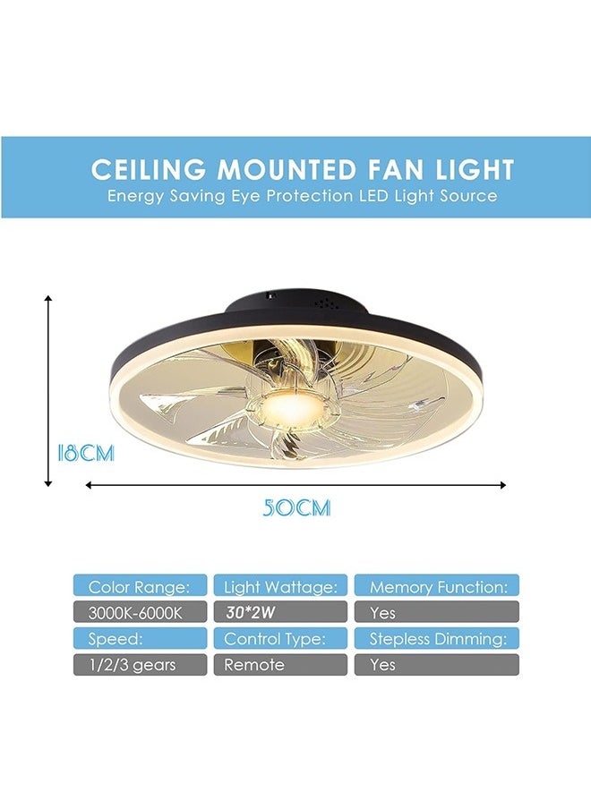 LENND - Ceiling Fans with Lights, Low Profile Modern Ceiling Fans with Lights Remote, 50CM Flush Mount Ceiling Fans Dimmable with Memory Function, Smart Ceiling Fans for Bedroom and Kitchen - Image 1