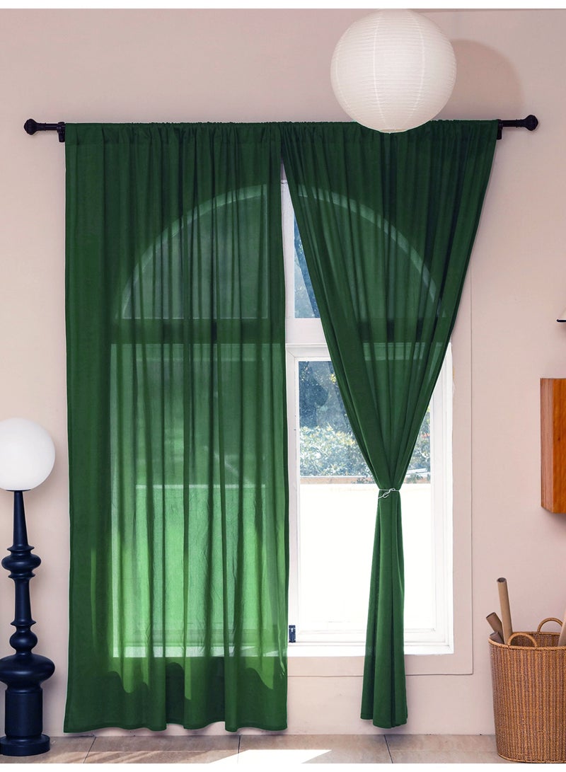 2 Panels Pocket Lace Thick Semi Sheer Voile Curtains Green Tulle Drapes，Portiere Door Curtain 160 cm width, 210 cm length, Romantic gauze curtains, Breathable Curtains for Living Room Bedroom Decor - Image 1