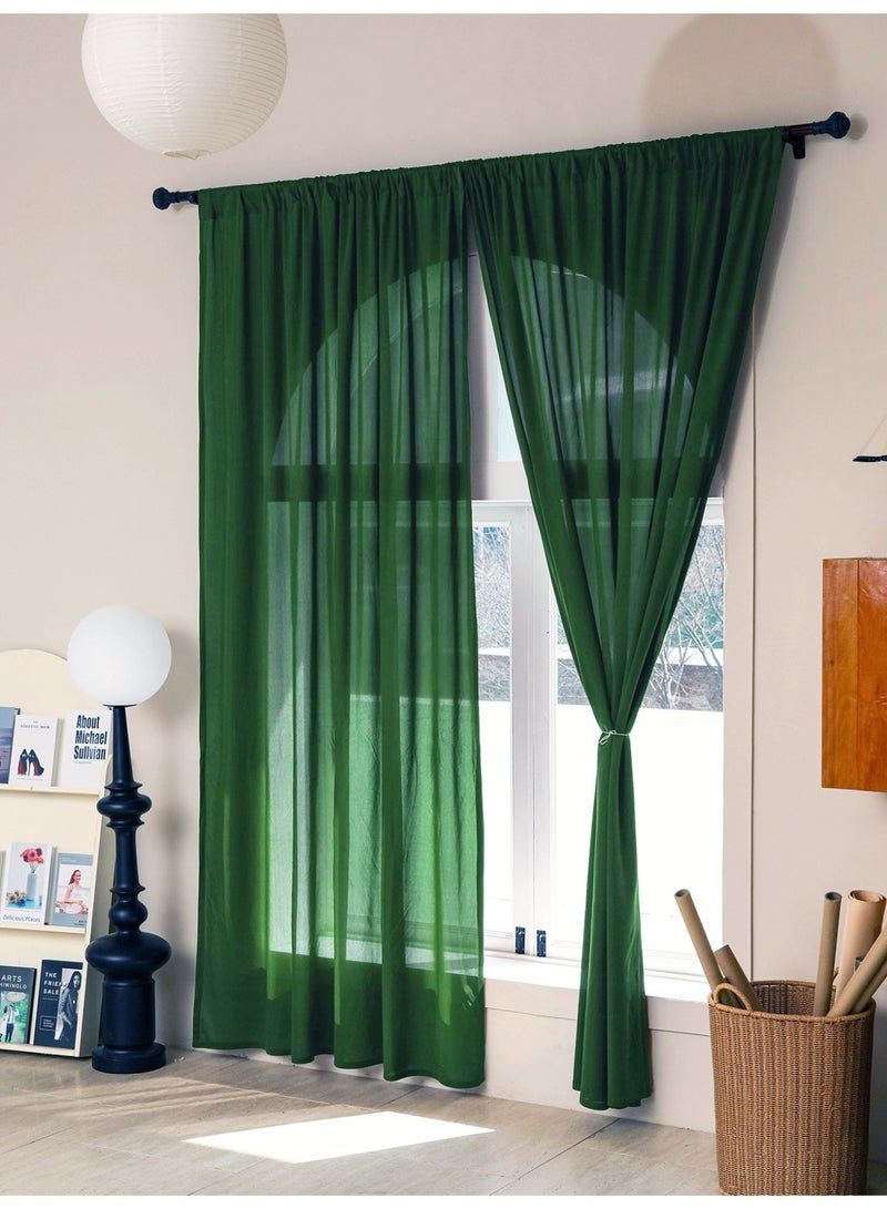 2 Panels Pocket Lace Thick Semi Sheer Voile Curtains Green Tulle Drapes，Portiere Door Curtain 160 cm width, 210 cm length, Romantic gauze curtains, Breathable Curtains for Living Room Bedroom Decor - Image 4