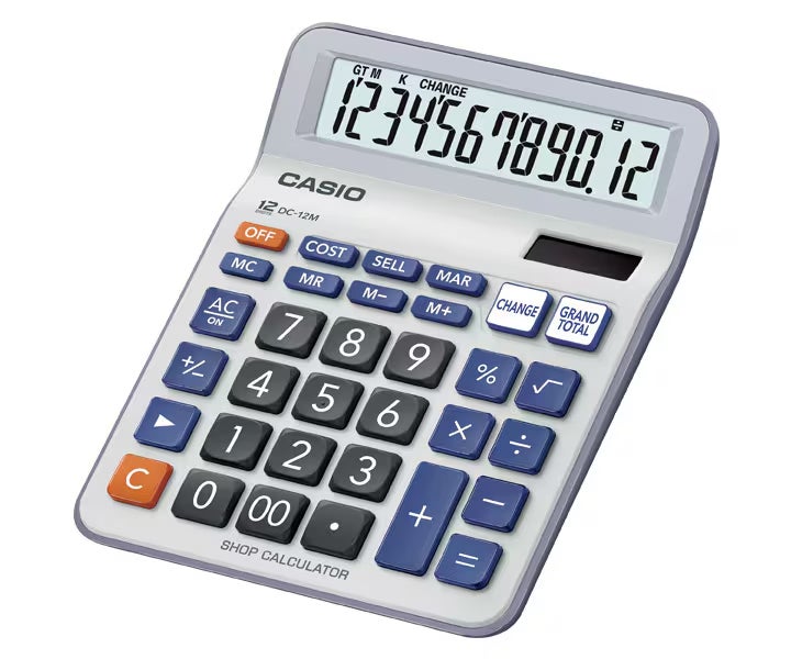 Casio DC-12M 12-Digit Desktop Calculator with Large Display, Dual Power, Tax Calculation & Professional Business Functions silver