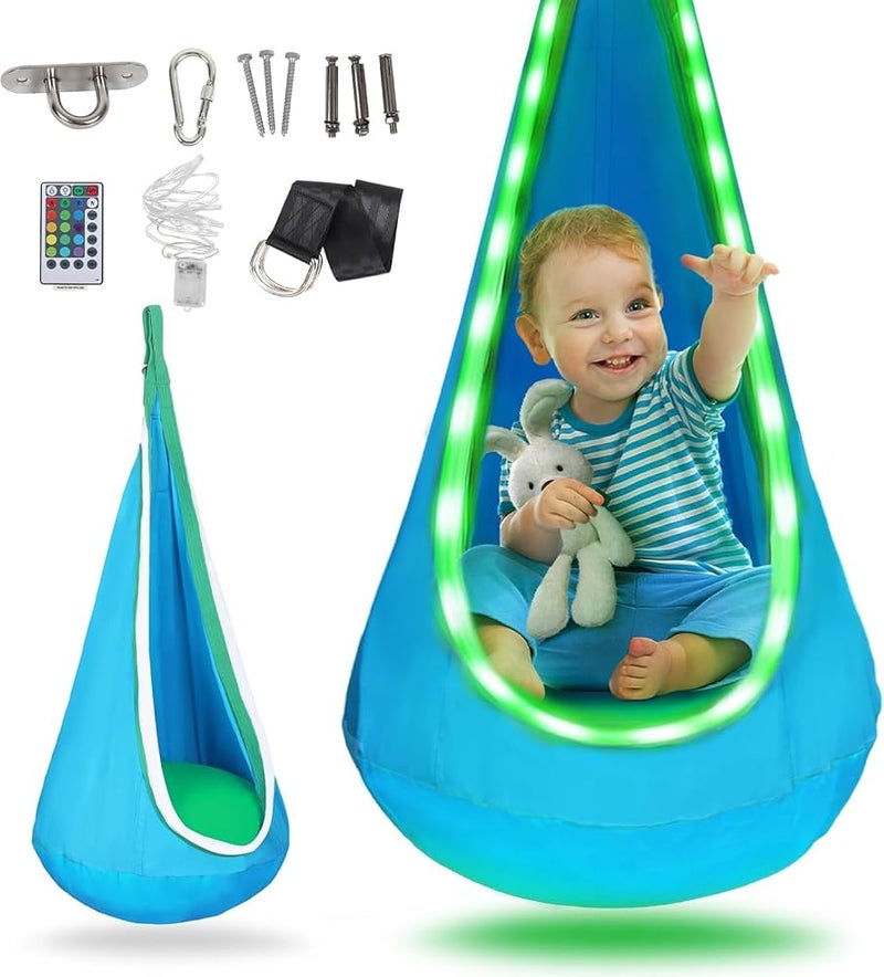 LinJie Kids Pod Swing Seat, Child Hammock Swing Chair, Sensory Swing for Indoor and Outdoor Use, with Air Cushion（royal blue） - Image 1