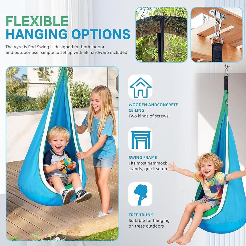 LinJie Kids Pod Swing Seat, Child Hammock Swing Chair, Sensory Swing for Indoor and Outdoor Use, with Air Cushion（royal blue） - Image 2