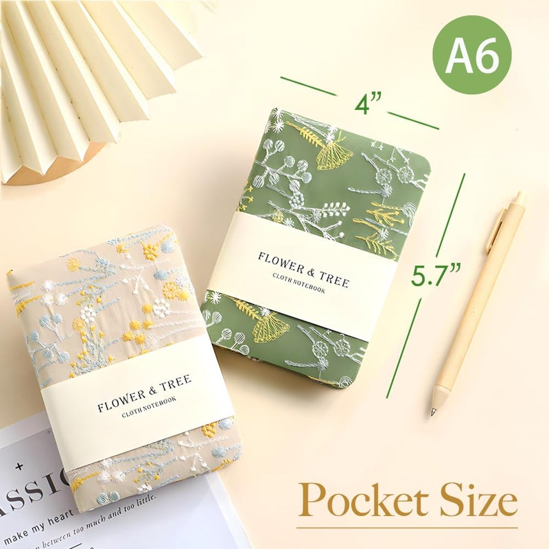 ipoul Pocket Notebook, A6 Journal, Small Embroidered Journal, Cute Fabric Notebook, Lay Flat Hardcover Journal, 4x6 Lined Notebook & Sketchbook, Personal Writing Journal for Women, Green Dandelion - Image 2