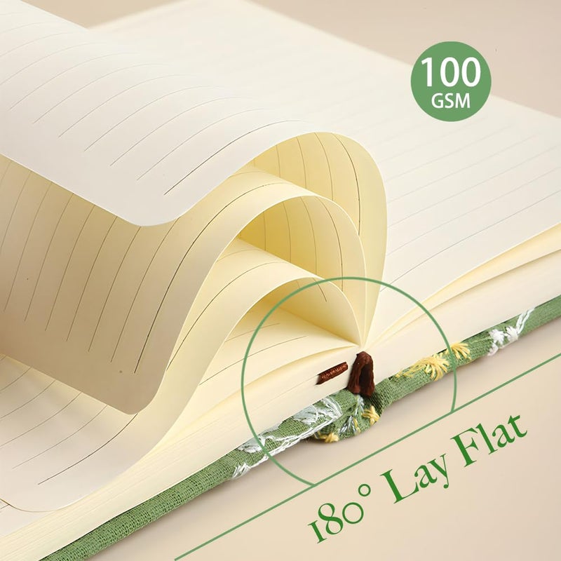 ipoul Pocket Notebook, A6 Journal, Small Embroidered Journal, Cute Fabric Notebook, Lay Flat Hardcover Journal, 4x6 Lined Notebook & Sketchbook, Personal Writing Journal for Women, Green Dandelion - Image 5